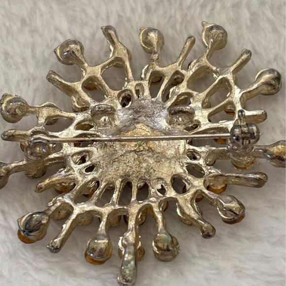 1950’s Star-Burst Sun-Burst Rhinestone Broach With Pendant Loop - Picture 4 of 6